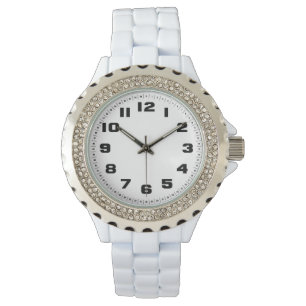 Damen-Armbanduhr mit Rhinestones und weißem Emaill Armbanduhr