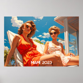 Damen auf einem Miami-Sonnendeck Poster