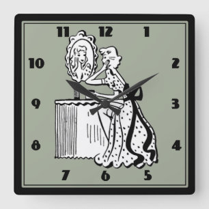 Damen-Boudoir 50er der Mitte des Jahrhunderts Quadratische Wanduhr