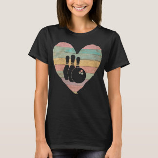 Damen Bowling Vintage Retro Herz Bowling Geschenk T-Shirt