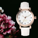 Damen Chic Stilvoll Elegante Rose Mit Monogramm Armbanduhr<br><div class="desc">Erstellen Sie Ihre eigenen personalisierten, eleganten stilvollen, einzigartigen klassischen Imitate gold Schwarz-Weiß-Stunden, mit Monogramm, Frauen Damen Rose Gold Retro Vintage Look-Stil weißen Gurt-Uhr. Geben Sie einfach Ihren Namen / Monogramm / Initialen ein, um Ihre Wünsche anzupassen. Macht ein großartiges Geschenk, zum Geburtstag, Abschluss, Mütter Tag, Weihnachten, Feiertage, Hochzeit, Heiratsjubiläum, Valentinstag...</div>