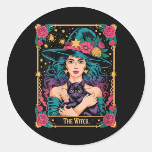Damen Die Hexenkarte Halloween Gothic Witchy Runder Aufkleber