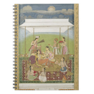 Damen, die Musik in einem Garten, von der Notizblock