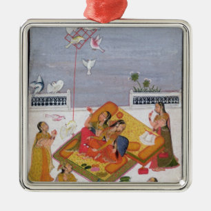 Damen, die Tauben, 1770 aufpassen Silbernes Ornament
