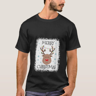 Damen gebleicht Rentiergesicht mit roter Nase Mer T-Shirt