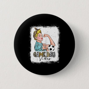 Damen gebleichtes Fußballspiel-Tag Stimmung Fußbal Button