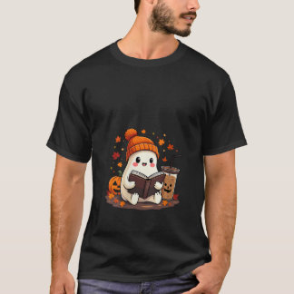 Damen-Ghost-Lesebuch mit Herbstlauben Hallowe T-Shirt