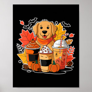 Damen Golden Retriever Kürbis-Gewürz-Kaffee-Latte Poster