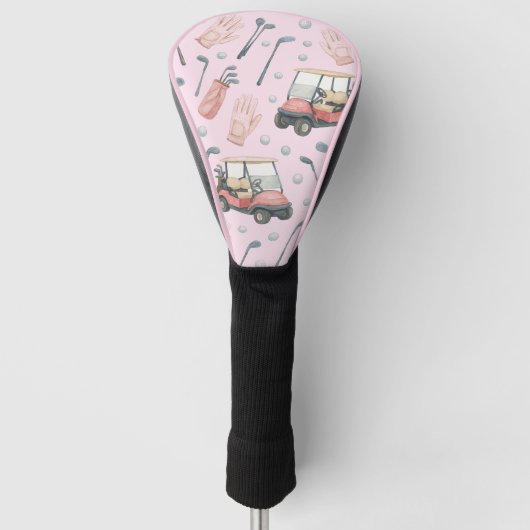 Damen Golfcart Muster in Hellrosa  Golf Headcover (Vorderseite)