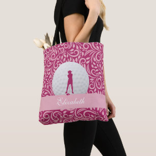 Damen-Golfer-Silhouette mit individuellem Namensmu Tasche