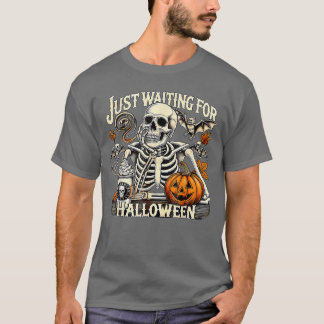 Damen Herren warten nur auf Halloween-Skelett-Shir T-Shirt