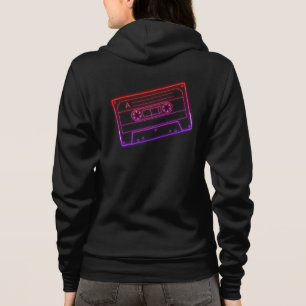 Damen-Hoodie mit Neon-Rot-Lila-Audiokassette Hoodie