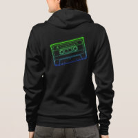 Damen-Hoodie Neon-Grün/Dunkelblau Audiokassette