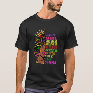 Damen Januar Girl She Slays & Prays Januar Bir T-Shirt