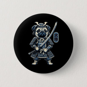 Damen Japanisch Samurai Dog Tattoo, Mops Dog Kawai Button