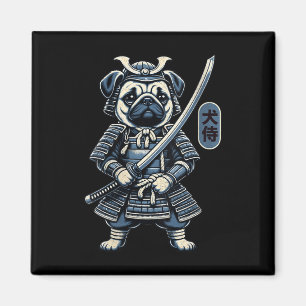 Damen Japanisch Samurai Dog Tattoo, Mops Dog Kawai Magnet
