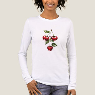 Damen Langarm-T-Shirt mit Kirsch-Illustration Tri-Blend Shirt
