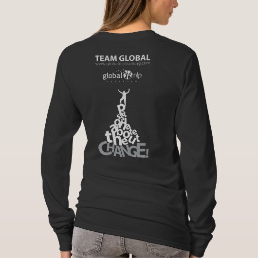 Damen-langes Hülsen-T-Shirt Schwarzes T-Shirt (Rückseite)