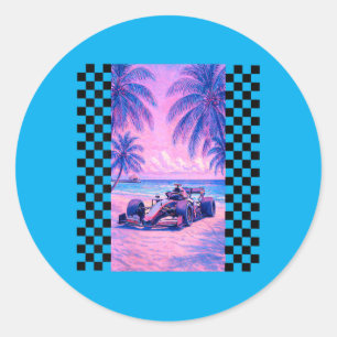 Damen Miami Racing Palm Tree Beach Szene Runder Aufkleber
