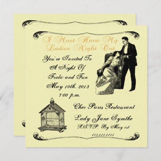 Damen-Nacht heraus mit Vogelkäfig-Einladung Einladung (Vorne/Hinten)