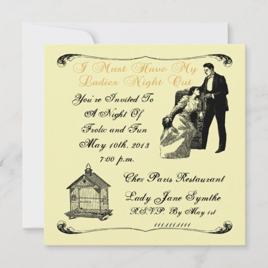 Damen-Nacht heraus mit Vogelkäfig-Einladung Einladung (Vorderseite)