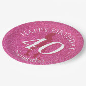 DAMEN PINK GLITTER GROSSER GEBURTSTAG PAPPTELLER (Schrägansicht)
