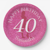 DAMEN PINK GLITTER GROSSER GEBURTSTAG PAPPTELLER (Vorderseite)