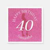 DAMEN PINK GLITTER GROSSER GEBURTSTAG SERVIETTE (Vorderseite)