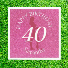 DAMEN PINK GLITTER GROSSER GEBURTSTAG SERVIETTE