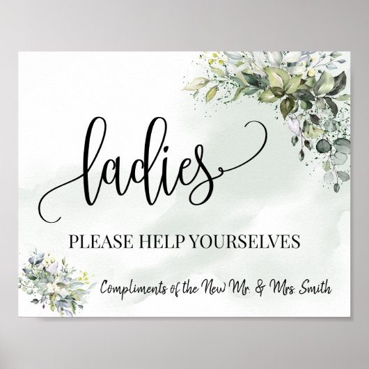Damen Powderzimmer Hochzeitsempfang Eukalyptus Poster (Vorne)