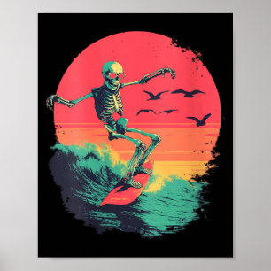 Damen Retro Surfen Skelett Surfer Reitet auf der W Poster