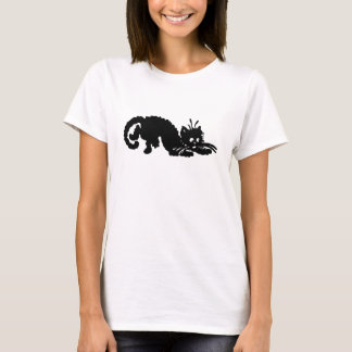 Damen-schwarze Katzen-T-Shirt T-Shirt