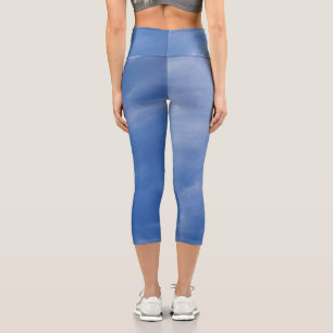  Damen Sportlich Chic Aktive Kleidung Blaue Himmel Capri Leggings