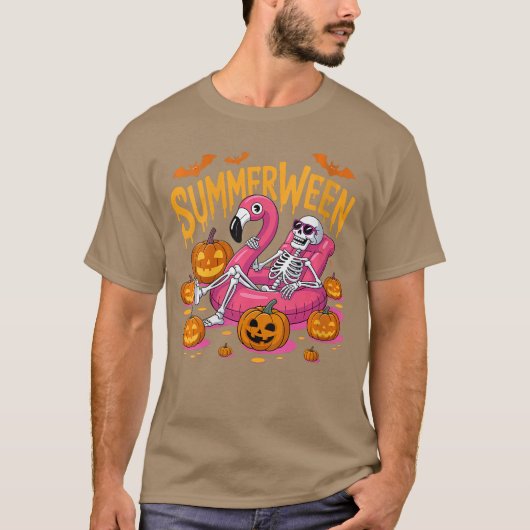 Damen Summerween Vibes Skelett Kürbis Spuk Va T-Shirt (Vorderseite)