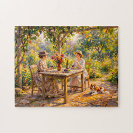Damen teilen Wein unter einer Gartengarage Puzzle
