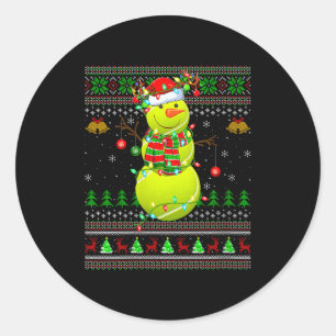Damen-Tennisball-Schneemann-hässliche Weihnachtspu Runder Aufkleber