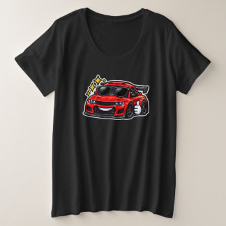 Damen Übergrößen Lustiges Auto-T-Shirt | Schwar Große Größe T-Shirt