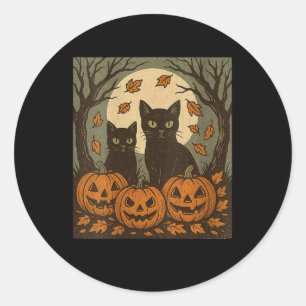 Damen Vintage Halloween Schwarze Katzen Kürbisse S Runder Aufkleber