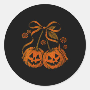 Damen Vintage-Kürbis-Kirschen-Coque-Bogen-Herbst Runder Aufkleber