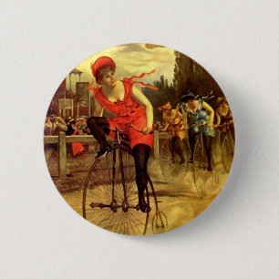 DAMEN-VINTAGES FAHRRAD, DAS FAHRRAD-RENNEN LÄUFT BUTTON