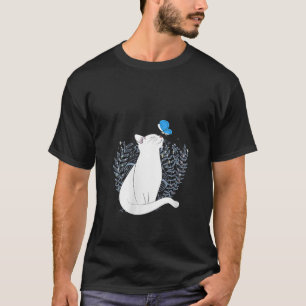 Damen Weiße Katze und blauer Schmetterling Tier Wh T-Shirt