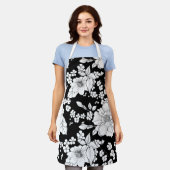 Damenflormuster in Schwarz und Weiß Schürze (Getragen)