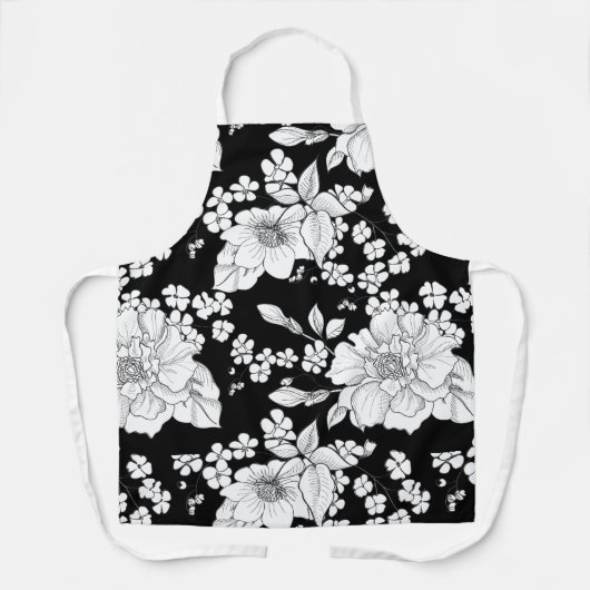 Damenflormuster in Schwarz und Weiß Schürze (Vorderseite)