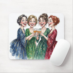 Damenfreundinnen mit Weingläsern anstoßen Mousepad