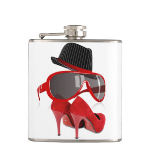 Damenhutschuhe u. -gläser der coolen Mode rote Flachmann