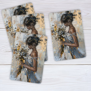 Damenportrait mit Blume Gold und Weiß Spielkarten
