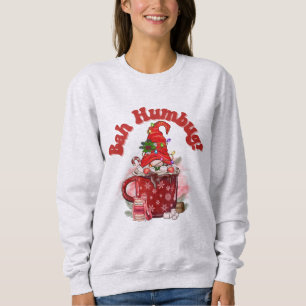 Damens Xmas Sweatshirt Gnome Coffee Bah Humbug