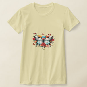 Damenschmetterling Print Short Sleeve T - Shirt
