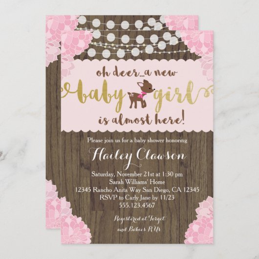 Damhirschkuh-Rotwild-rustikale Einladung (Vorne/Hinten)