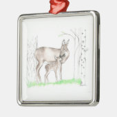 Damhirschkuh und Kitz Silbernes Ornament (Links)